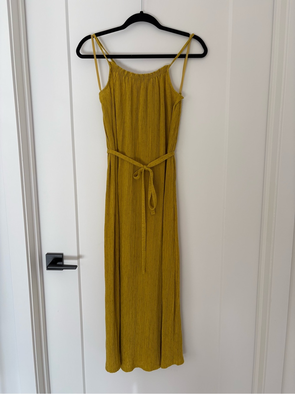 Sleeveless Mustard Maxi Dress with Waist Tie